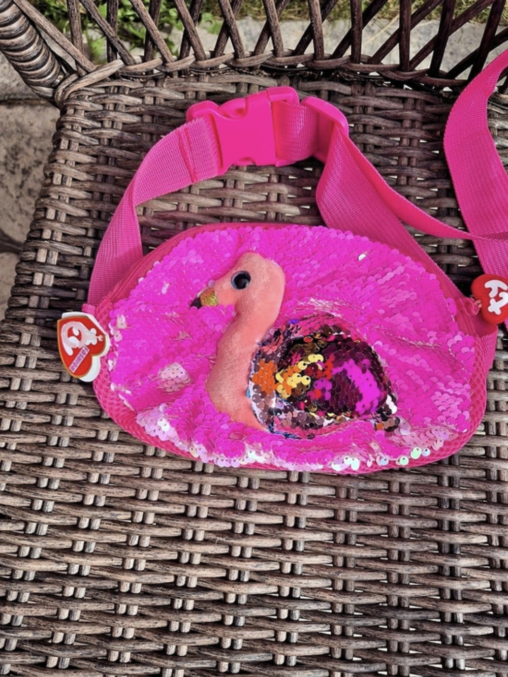 TY Fashion Gilda Flamingo Pink Sequin Fanny Pack Waist Bag Adjustable Strap NWT
